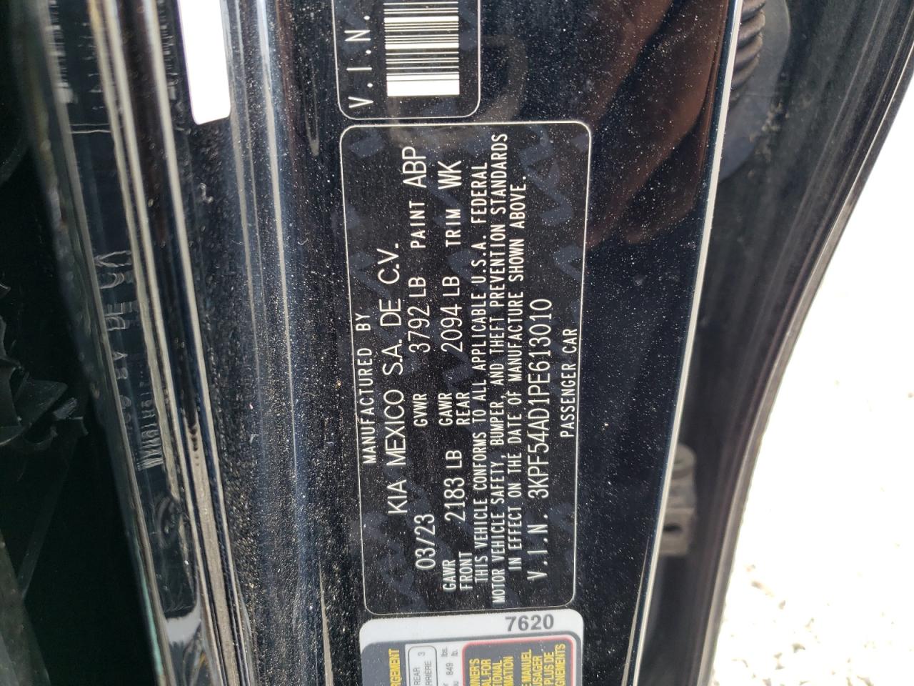 2023 KIA FORTE GT LINE VIN:3KPF54AD1PE613010