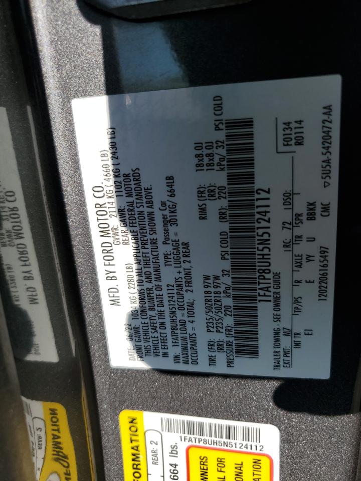 2022 FORD MUSTANG VIN:1FATP8UH5N5124112