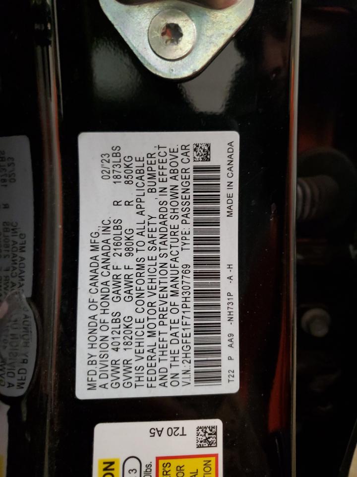 2023 HONDA CIVIC EX VIN:2HGFE1F71PH307769