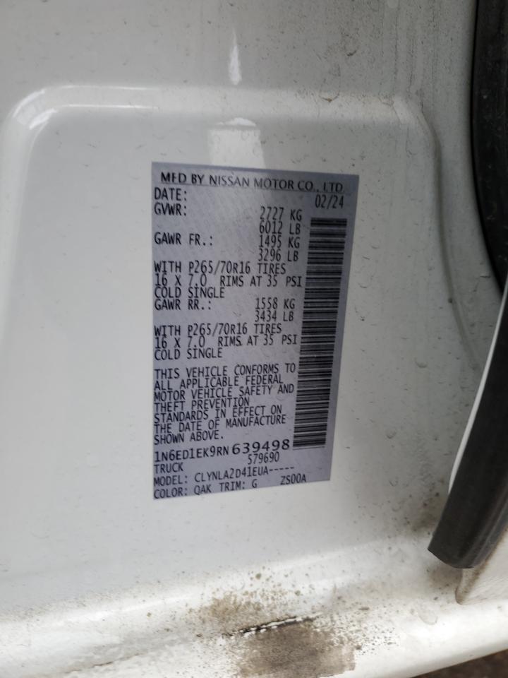 2024 NISSAN FRONTIER S VIN:1N6ED1EK9RN639498