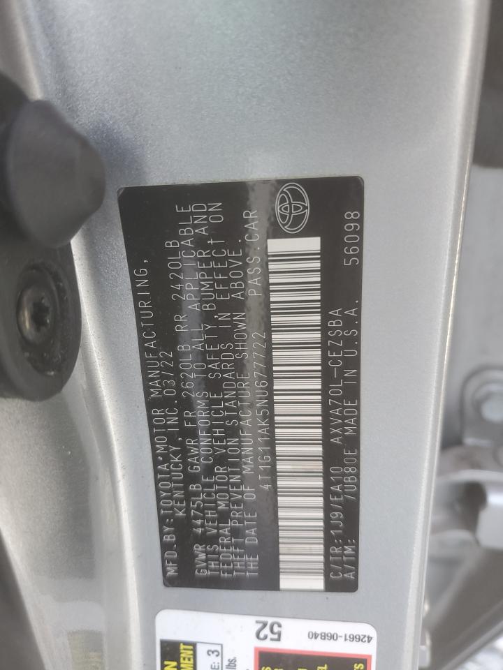 2022 TOYOTA CAMRY SE VIN:4T1G11AK5NU677722