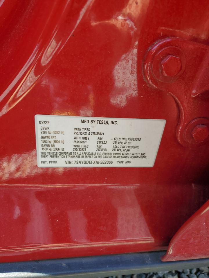 2022 TESLA MODEL Y VIN:7SAYGDEFXNF382066