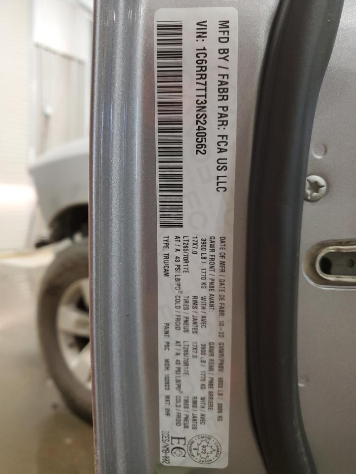 2022 RAM 1500 CLASSIC SLT VIN:1C6RR7TT3NS240562