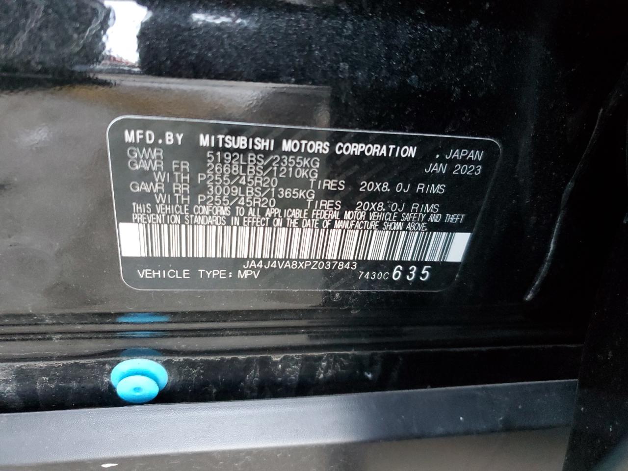 2023 MITSUBISHI OUTLANDER SEL VIN:JA4J4VA8XPZ037843