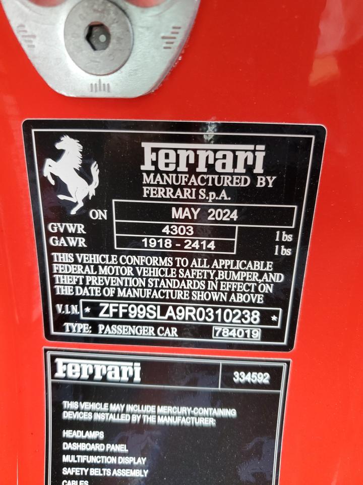 2024 FERRARI 296GTB VIN:ZFF99SLA9R0310238