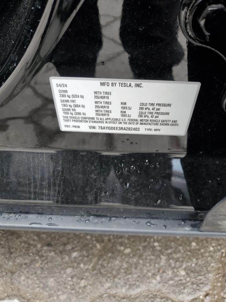 2024 TESLA MODEL Y VIN:7SAYGDEE3RA282403