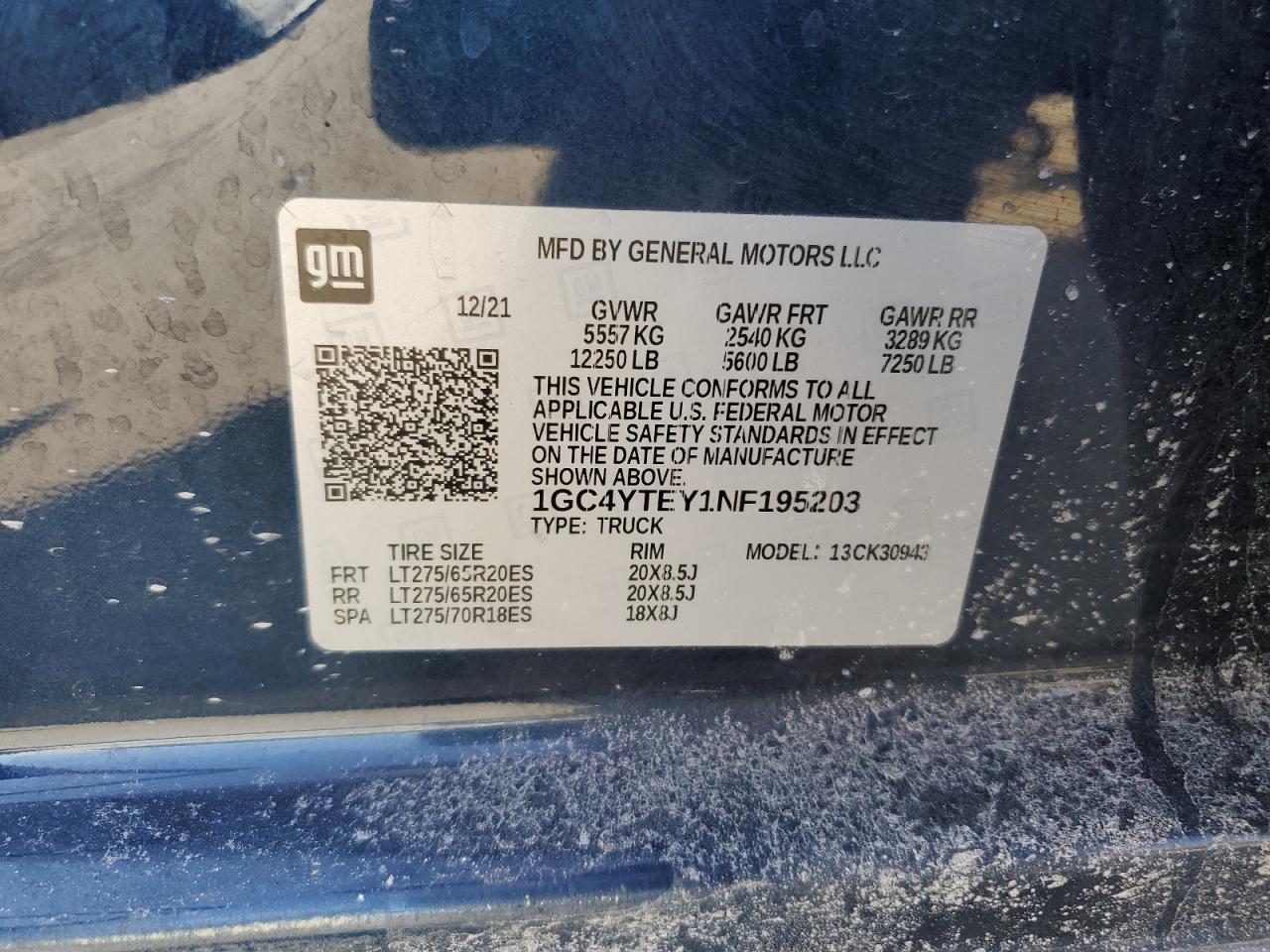 2022 CHEVROLET SILVERADO K3500 LT VIN:1GC4YTEY1NF195203