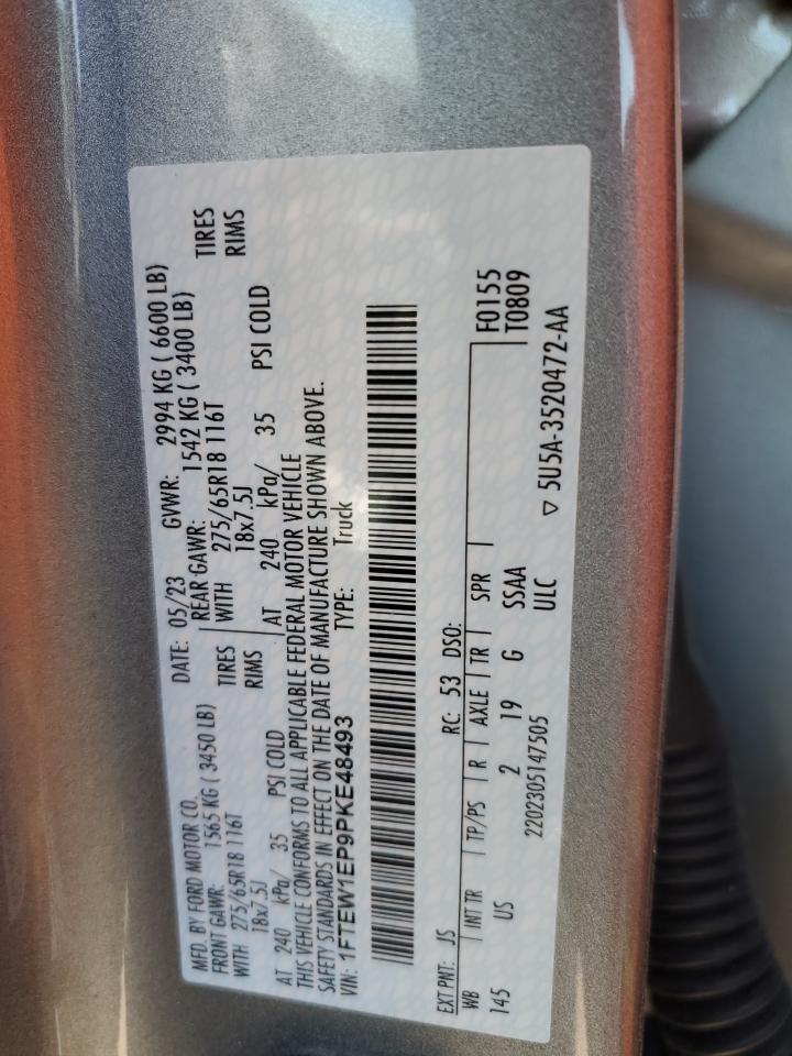 2023 FORD F150 SUPERCREW VIN:1FTEW1EP9PKE48493