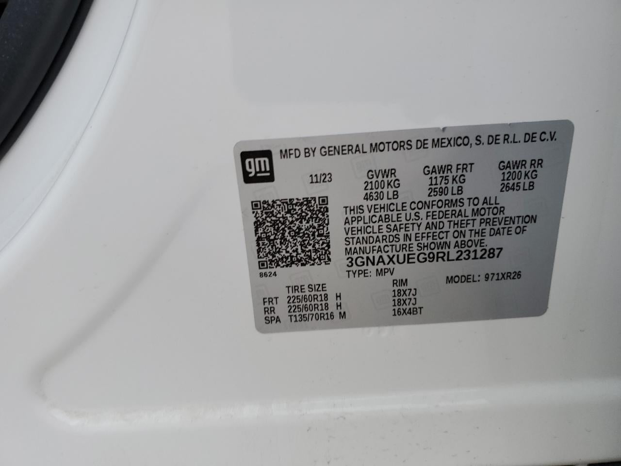 2024 CHEVROLET EQUINOX LT VIN:3GNAXUEG9RL231287