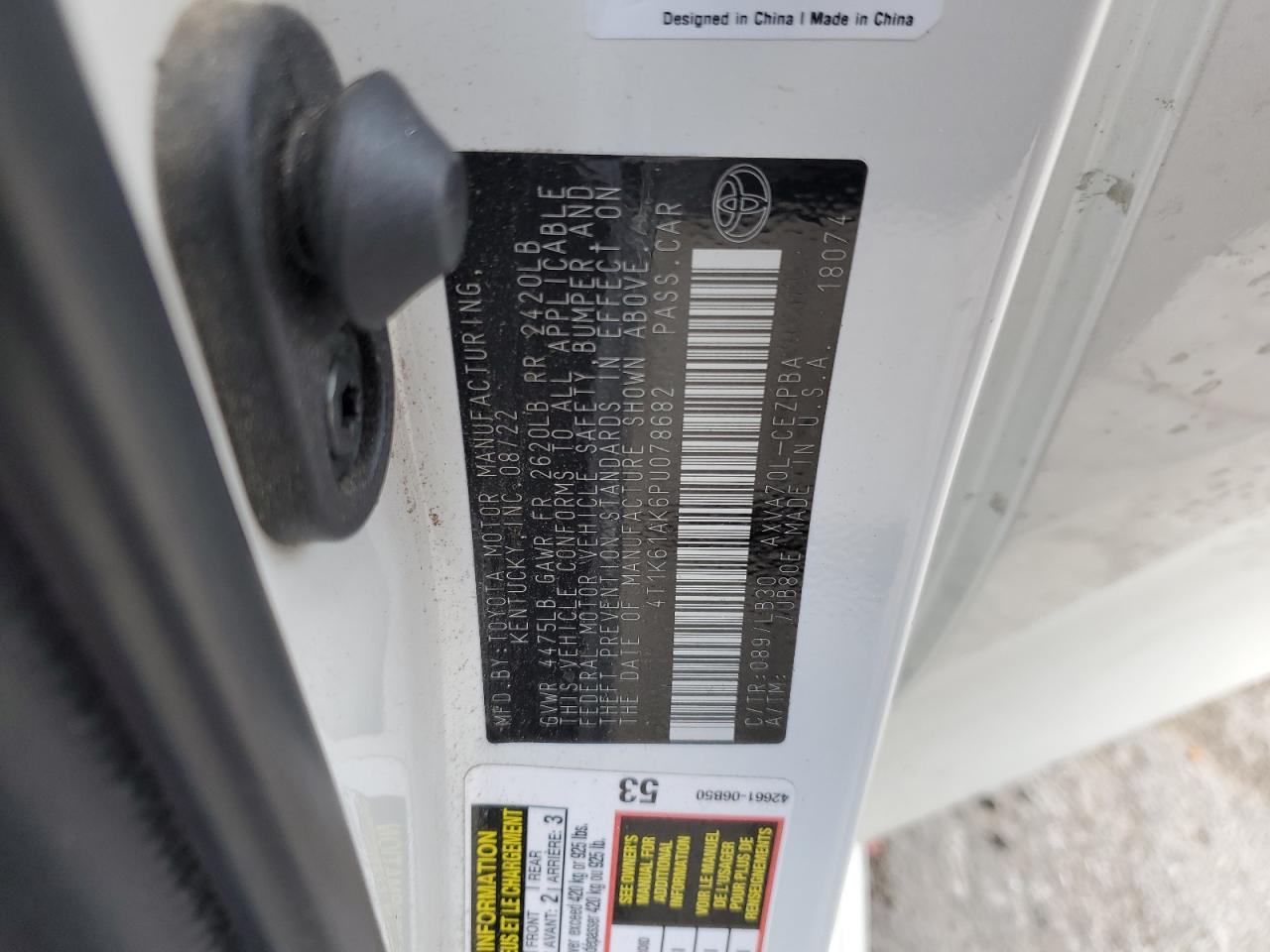 2023 TOYOTA CAMRY XSE VIN:4T1K61AK6PU078682