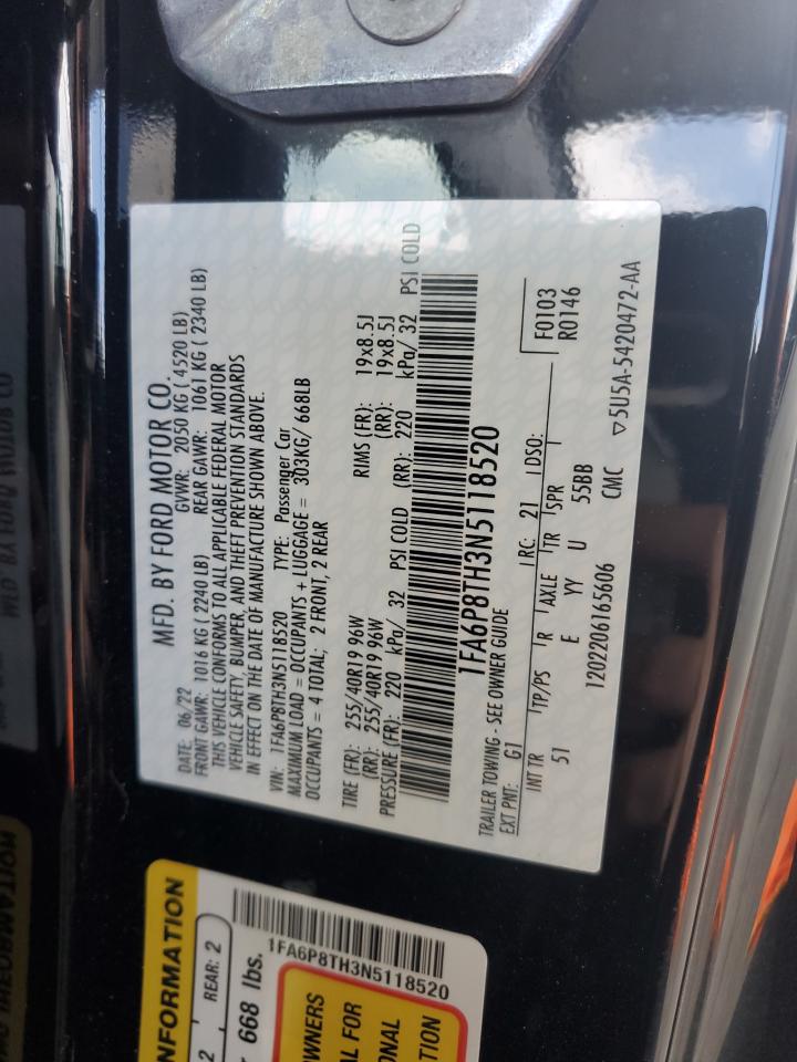2022 FORD MUSTANG VIN:1FA6P8TH3N5118520