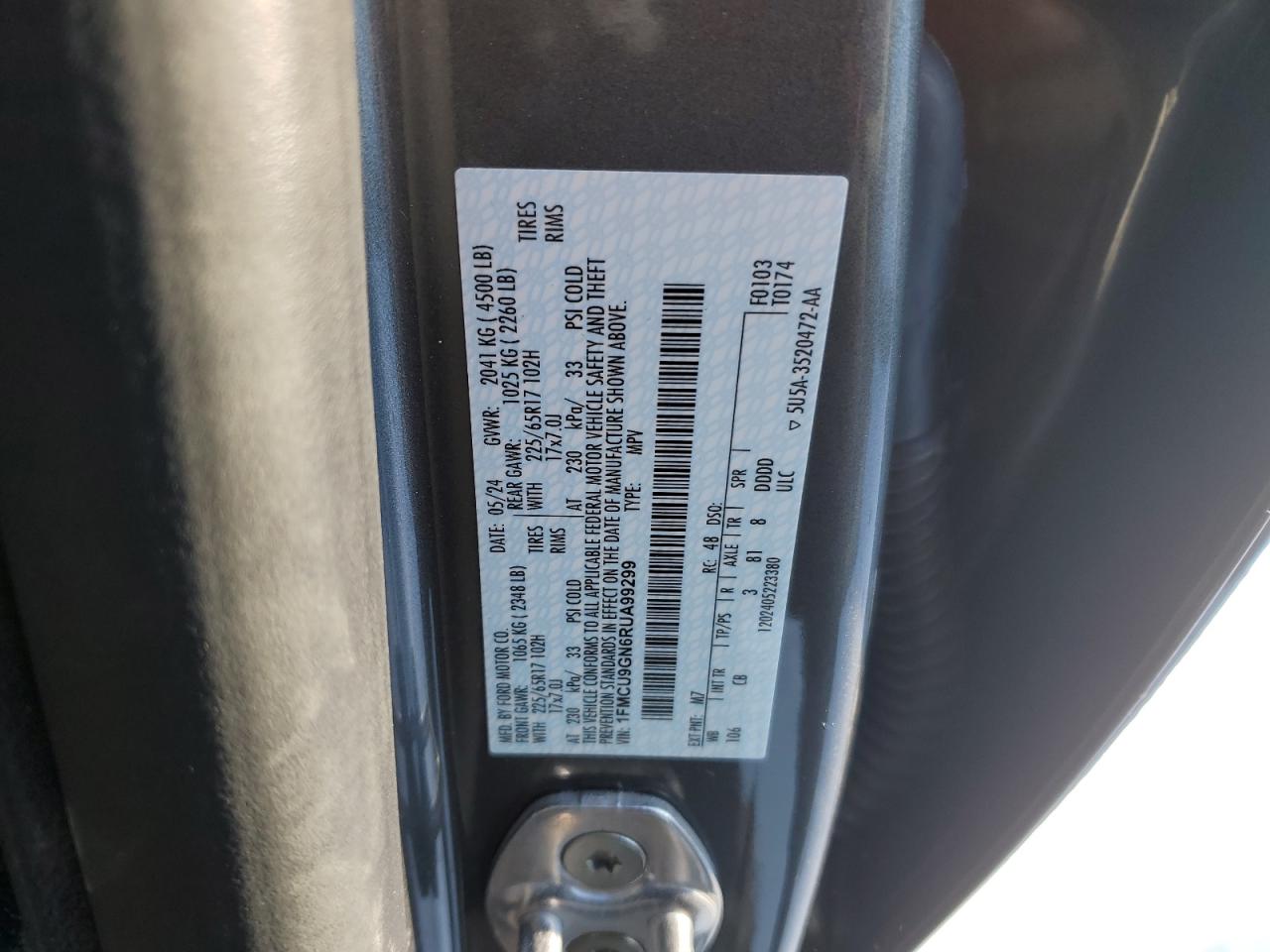 2024 FORD ESCAPE ACTIVE VIN:1FMCU9GN6RUA99299
