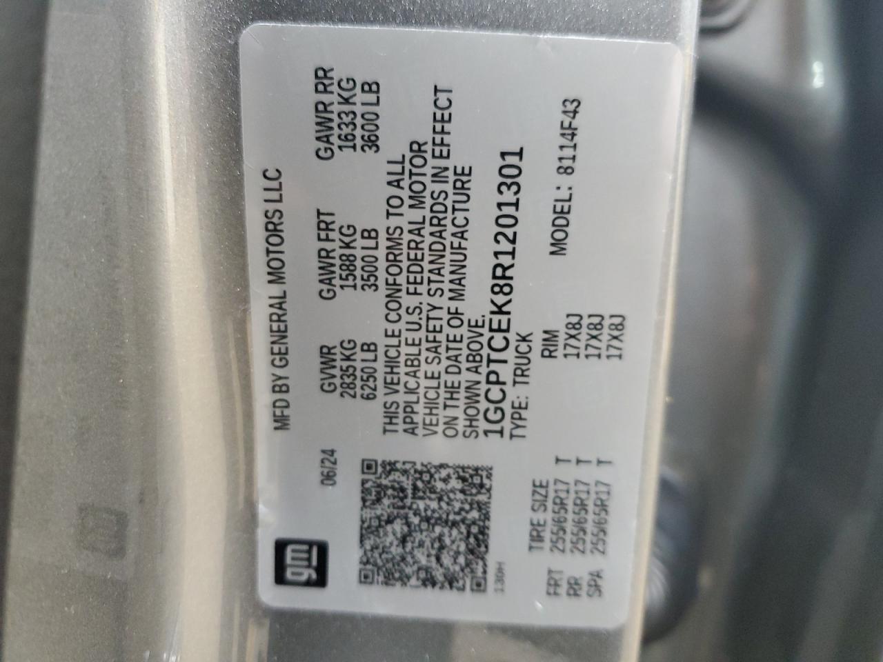 2024 CHEVROLET COLORADO LT VIN:1GCPTCEK8R1201301