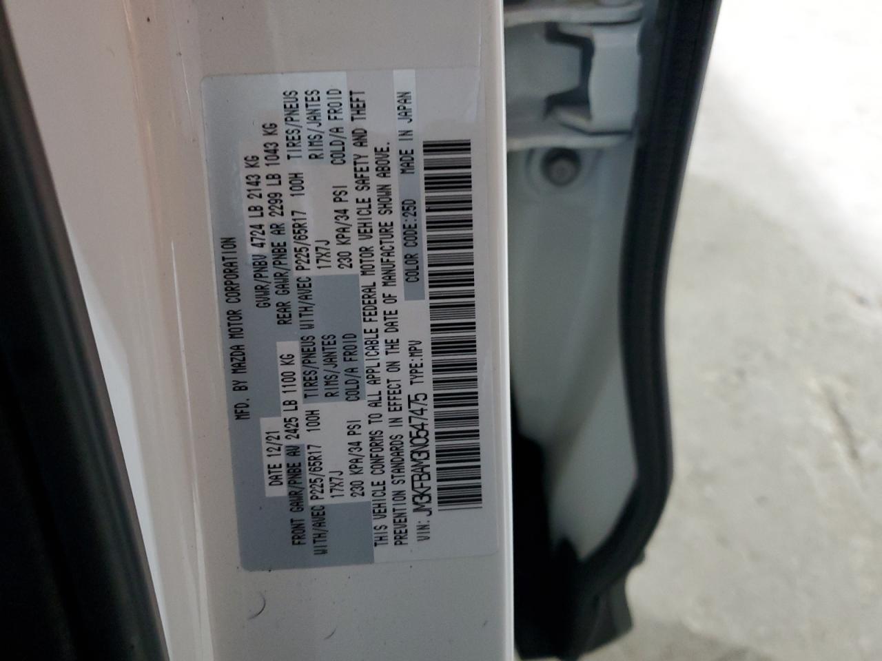 2022 MAZDA CX-5 VIN:JM3KFBAM3N0547475