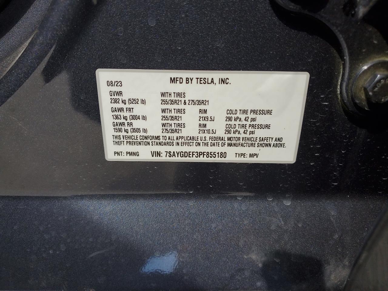 2023 TESLA MODEL Y VIN:7SAYGDEF3PF855180