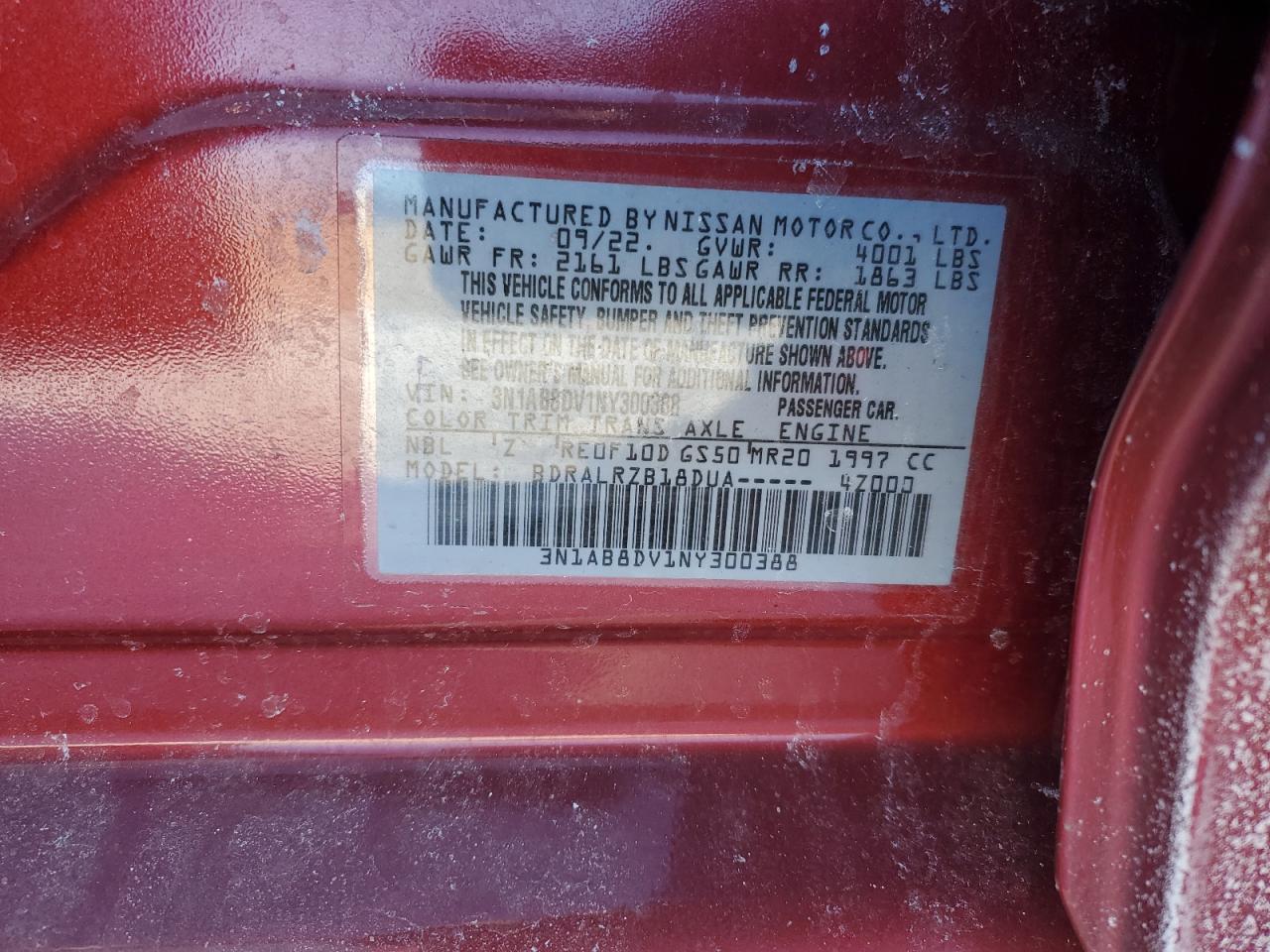 2022 NISSAN SENTRA SR VIN:3N1AB8DV1NY300388