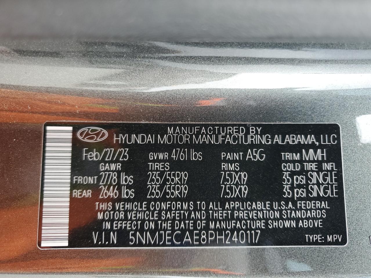 2023 HYUNDAI TUCSON LIMITED VIN:5NMJECAE8PH240117