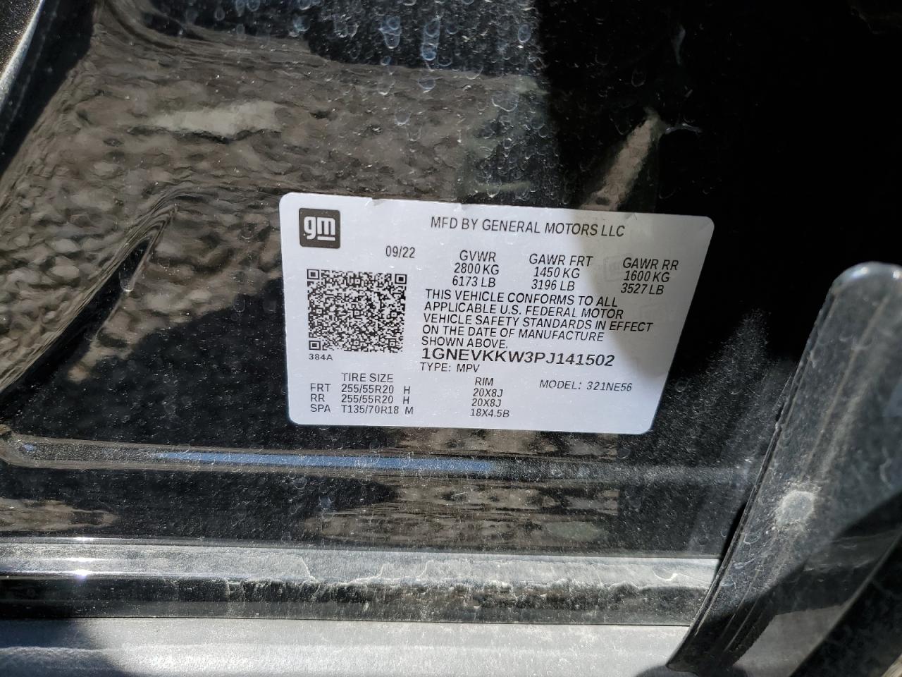 2023 CHEVROLET TRAVERSE PREMIER VIN:1GNEVKKW3PJ141502