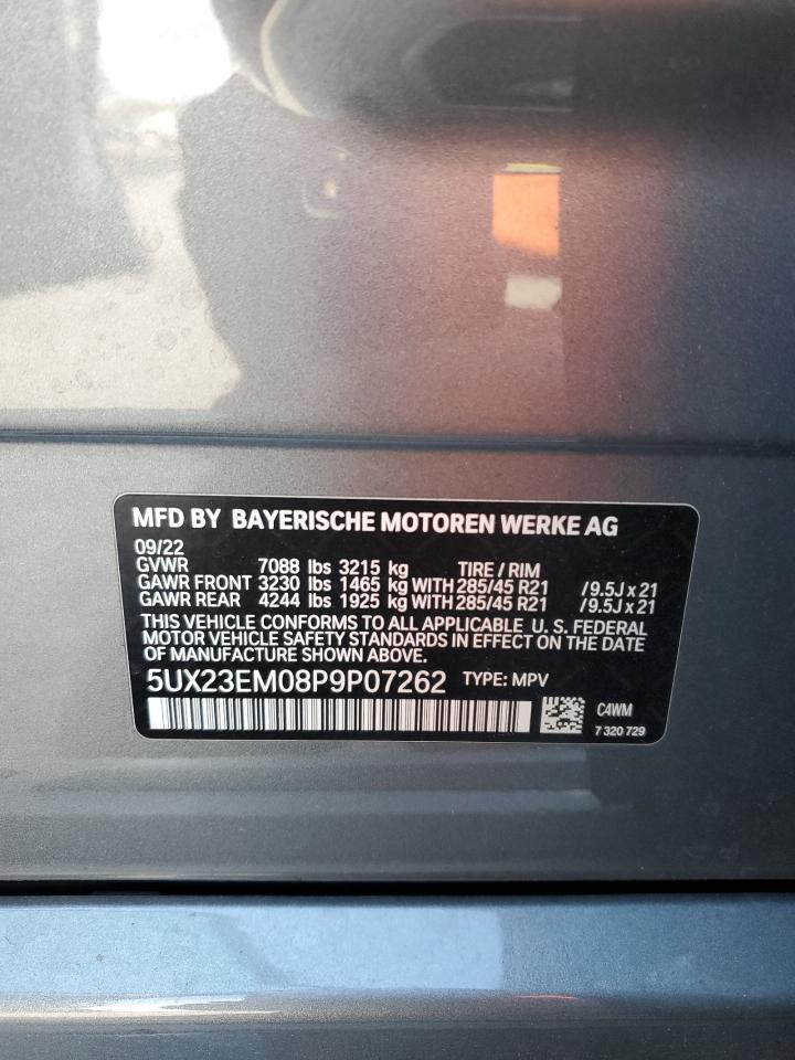 2023 BMW X7 XDRIVE40I VIN:5UX23EM08P9P07262