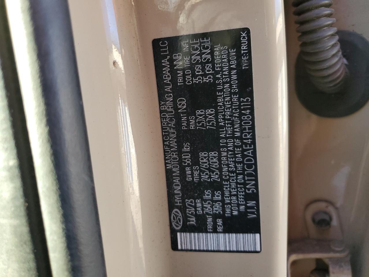 2024 HYUNDAI SANTA CRUZ SEL VIN:5NTJCDAE4RH084113