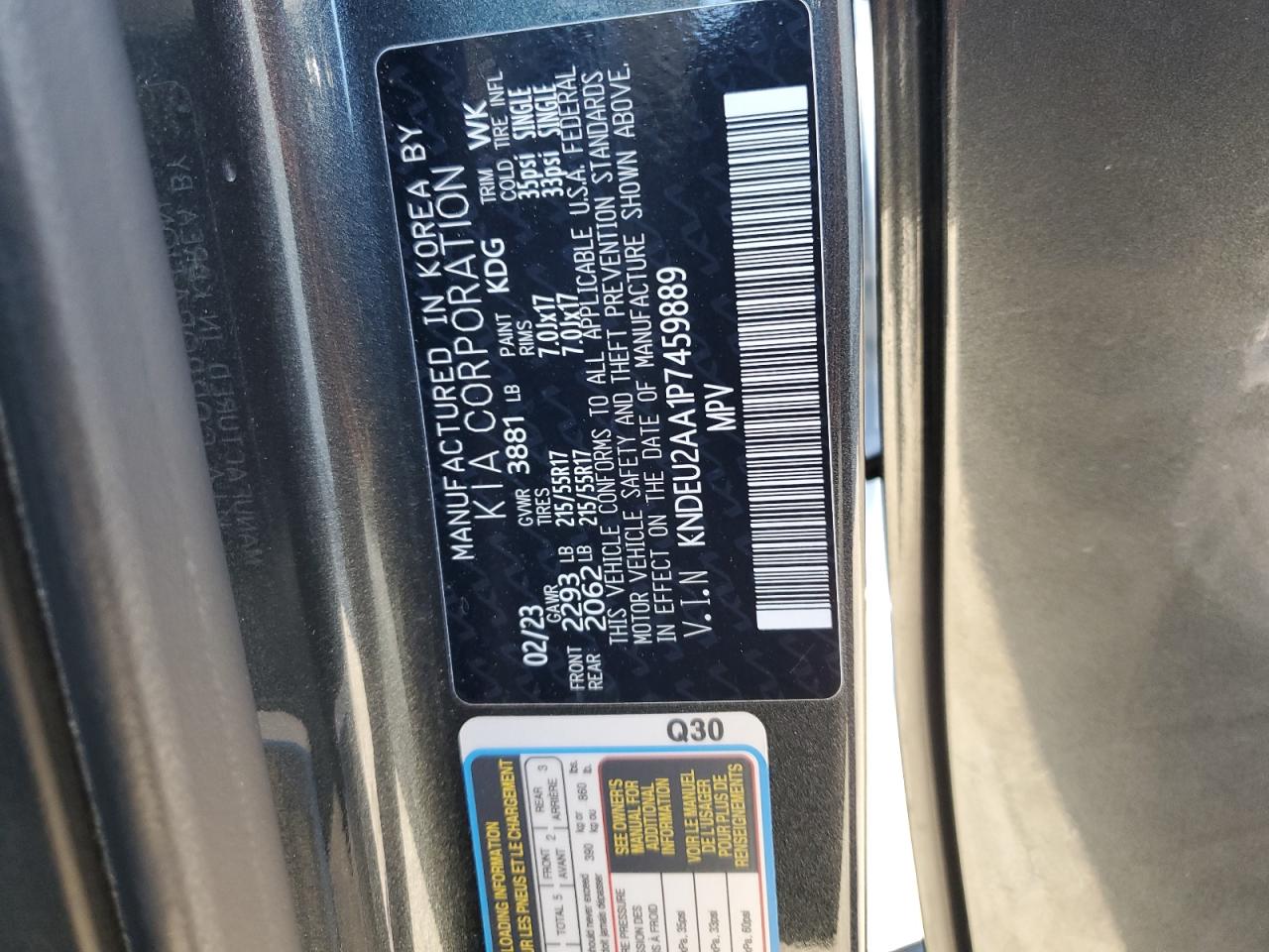 2023 KIA SELTOS S VIN:KNDEU2AA1P7459889