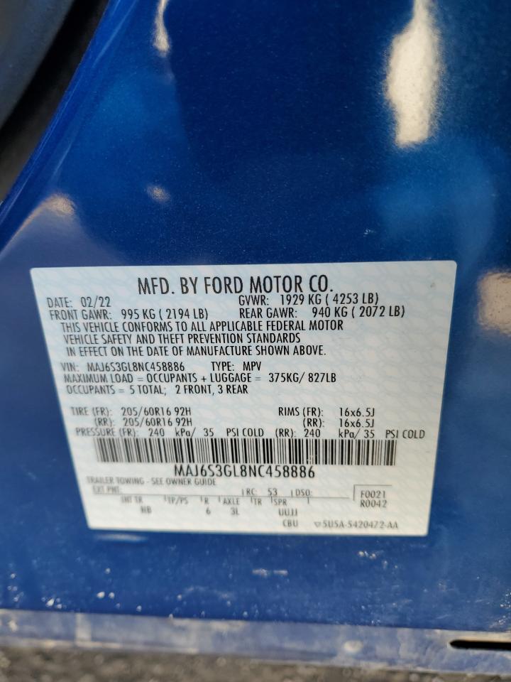 2022 FORD ECOSPORT SE VIN:MAJ6S3GL8NC458886