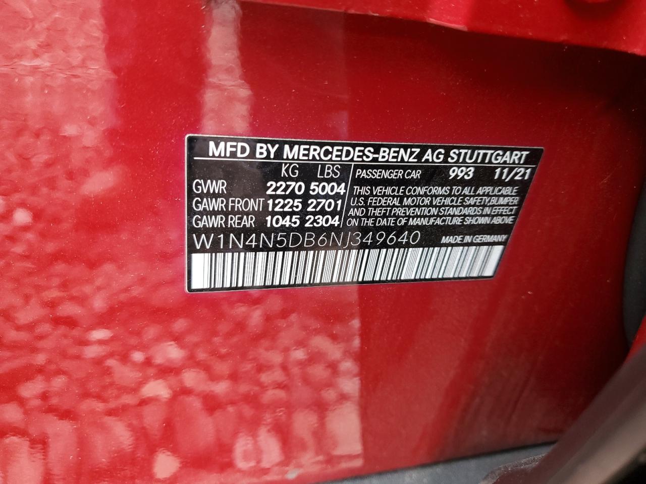 2022 MERCEDES-BENZ GLA 45 AMG VIN:W1N4N5DB6NJ349640