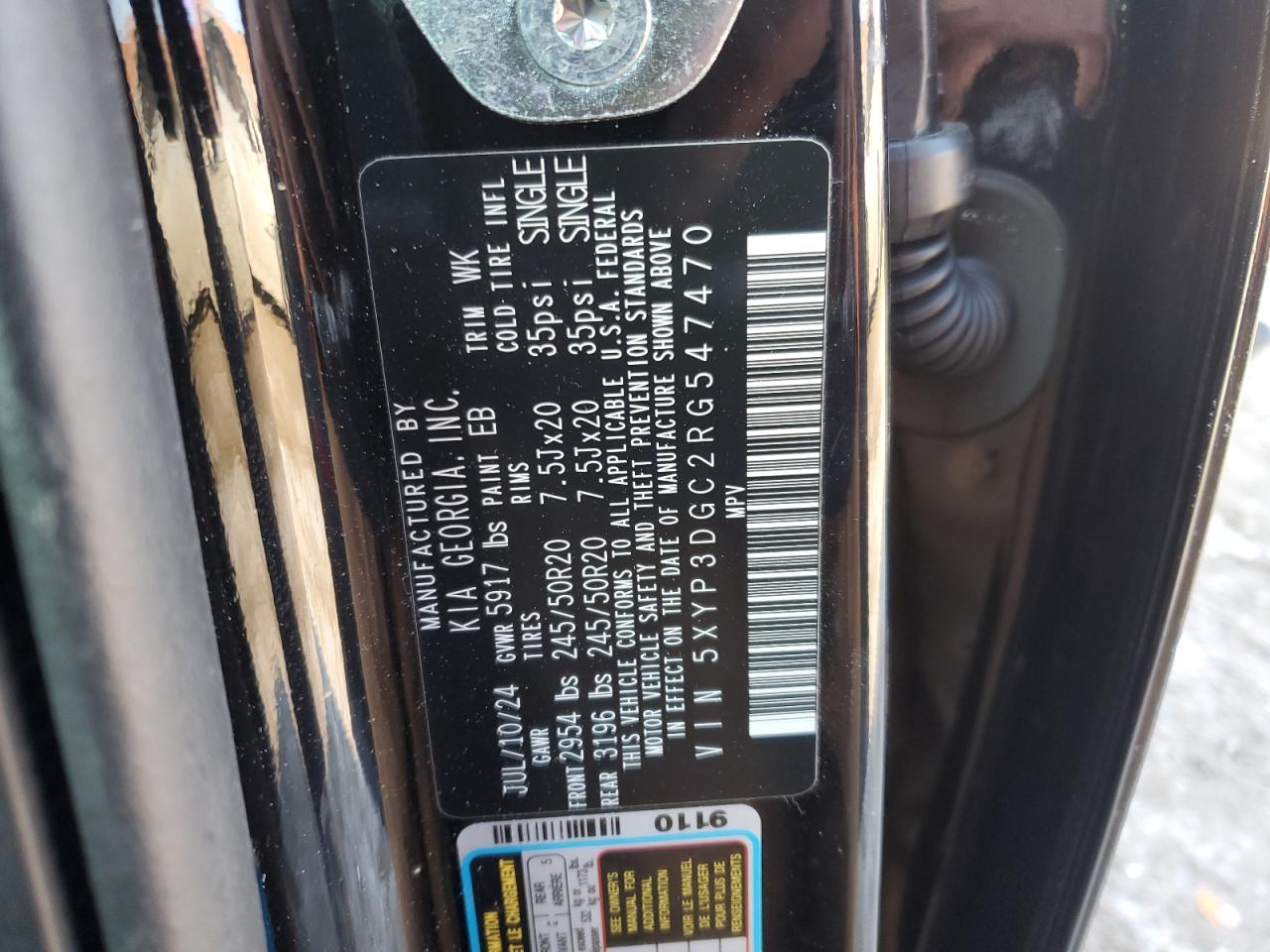 2024 KIA TELLURIDE EX VIN:5XYP3DGC2RG547470