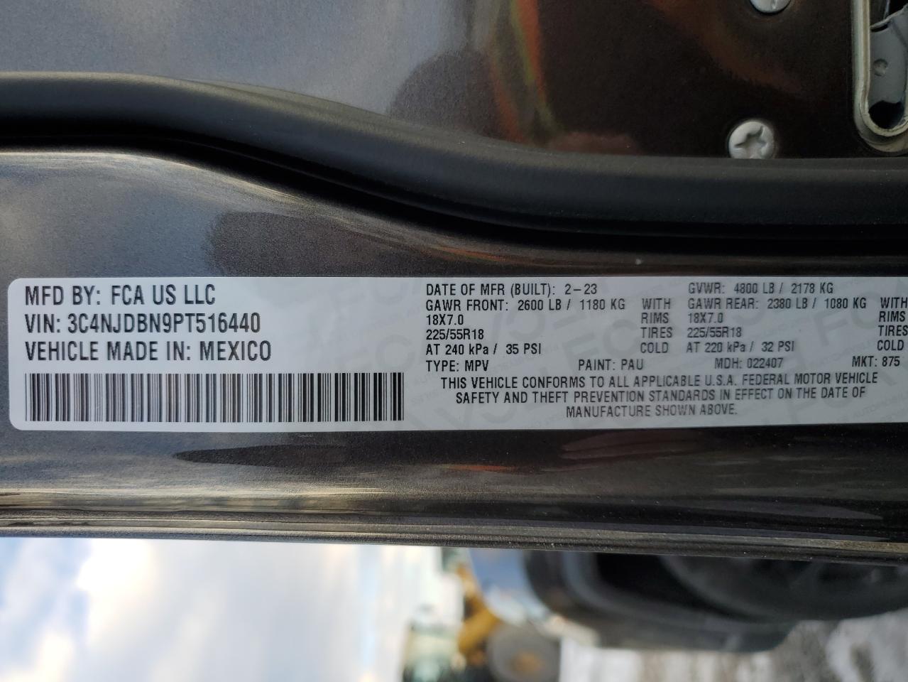 2023 JEEP COMPASS LATITUDE VIN:3C4NJDBN9PT516440