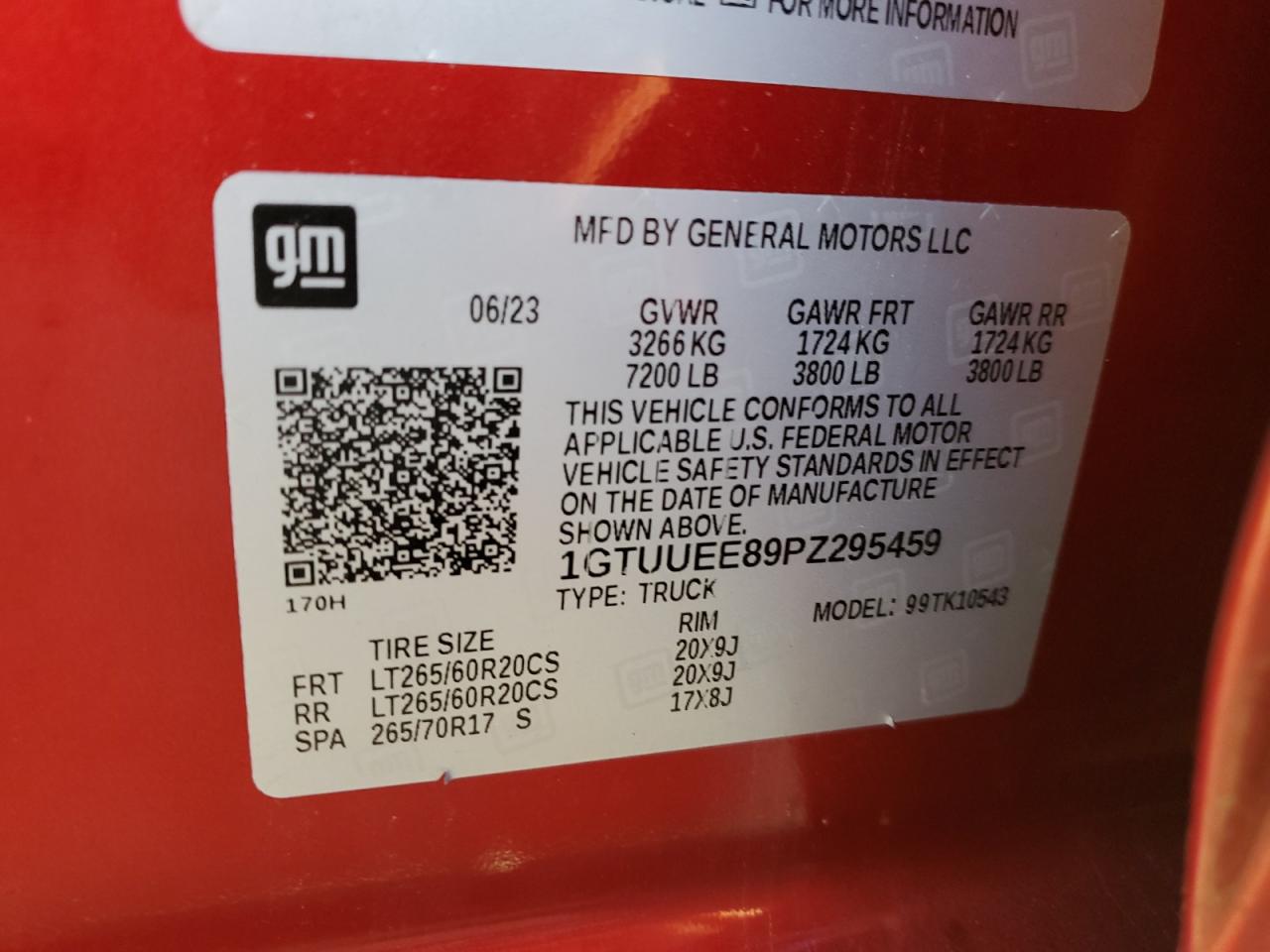 2023 GMC SIERRA K1500 AT4 VIN:1GTUUEE89PZ295459