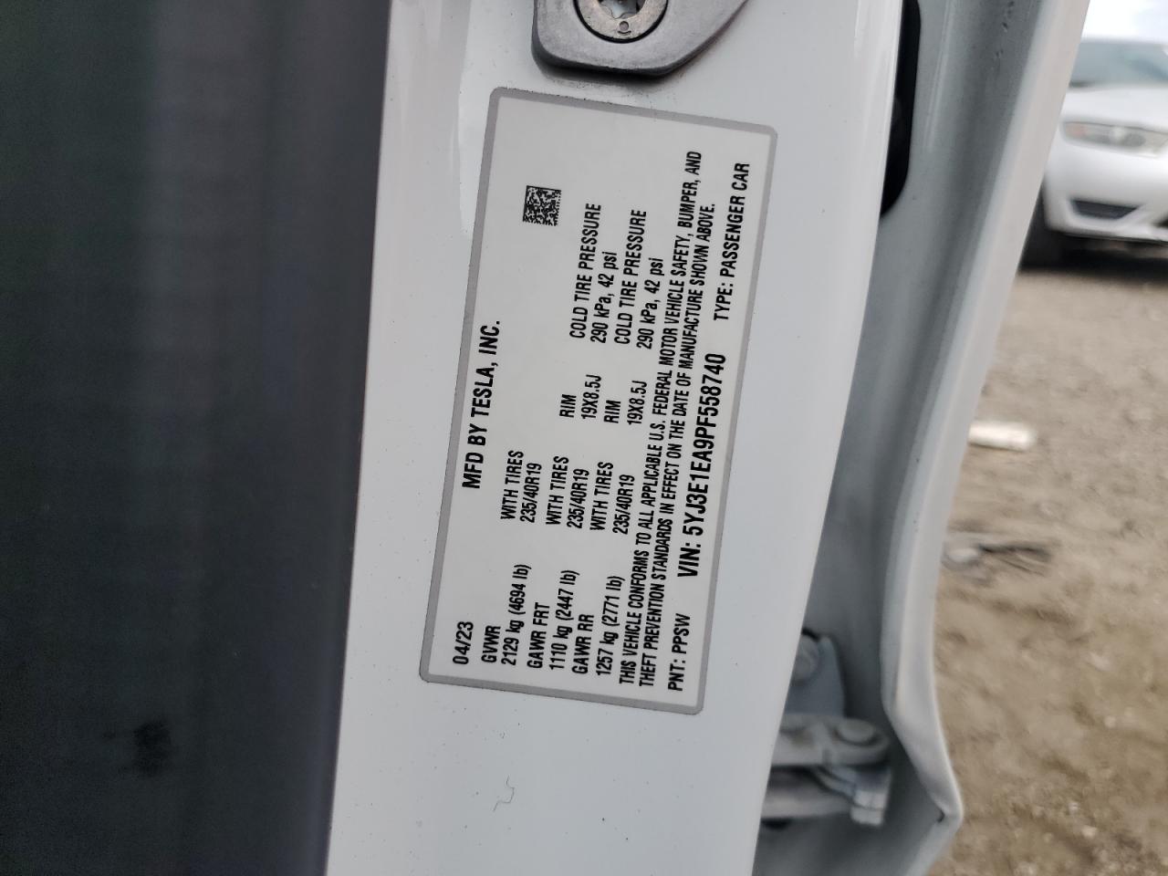 2023 TESLA MODEL 3 VIN:5YJ3E1EA9PF558740