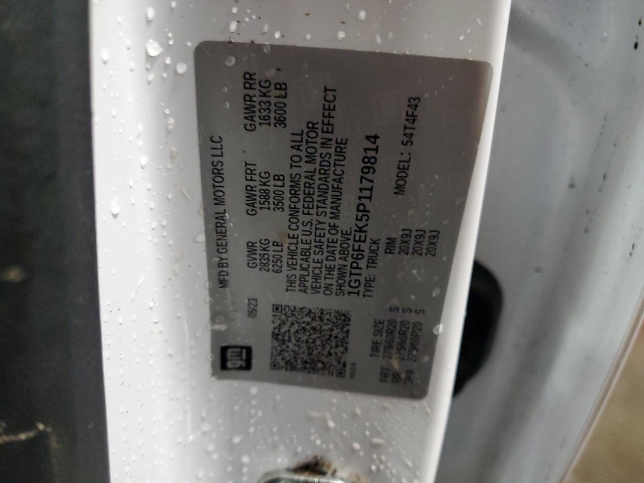 2023 GMC CANYON DENALI VIN:1GTP6FEK5P1179814