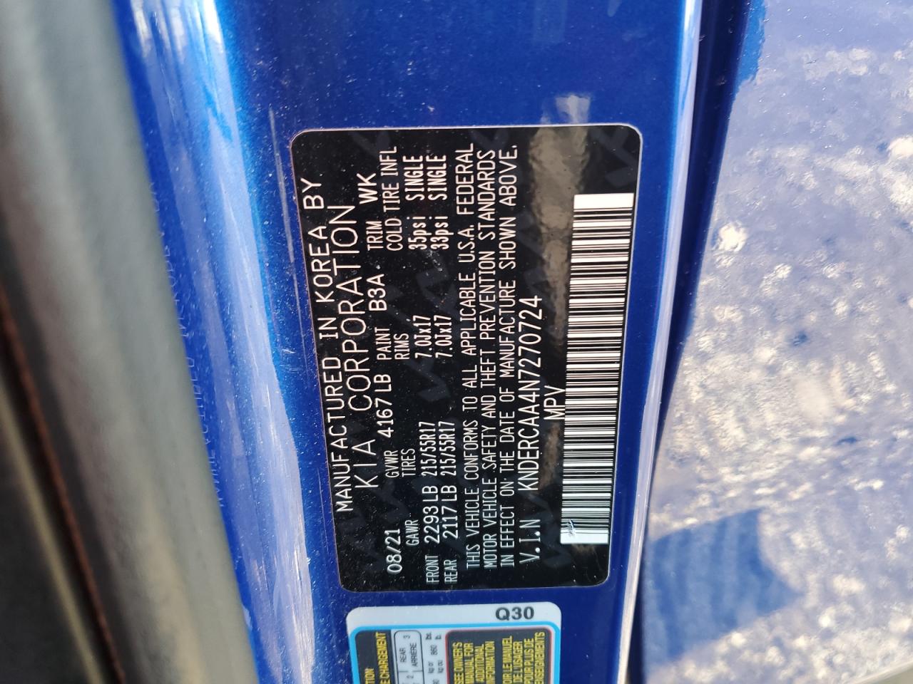 2022 KIA SELTOS EX VIN:KNDERCAA4N7270724