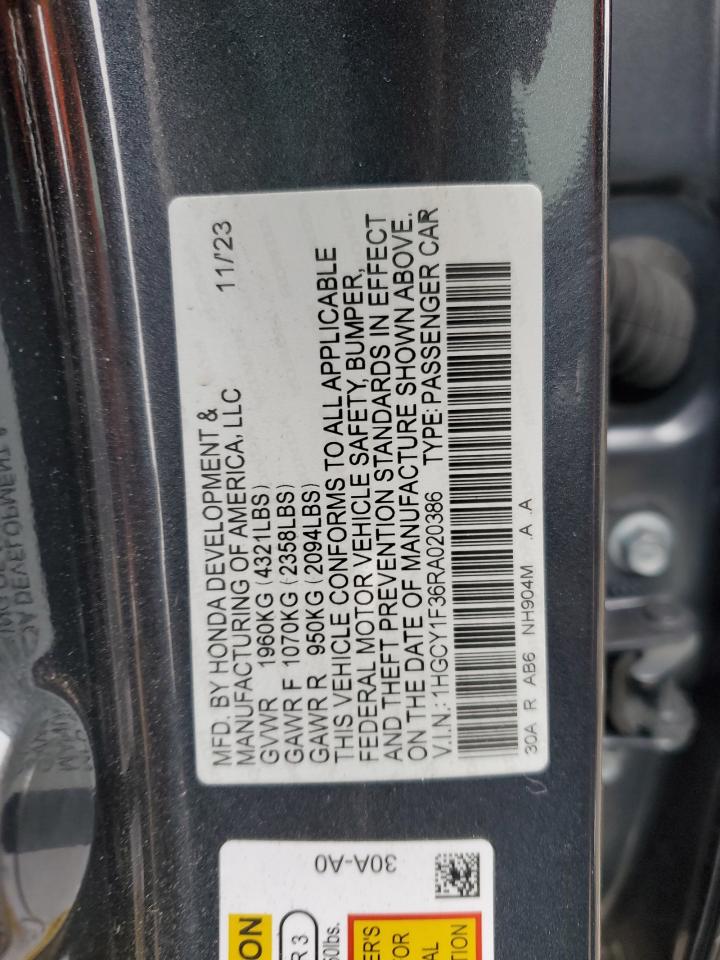 2024 HONDA ACCORD EX VIN:1HGCY1F36RA020386