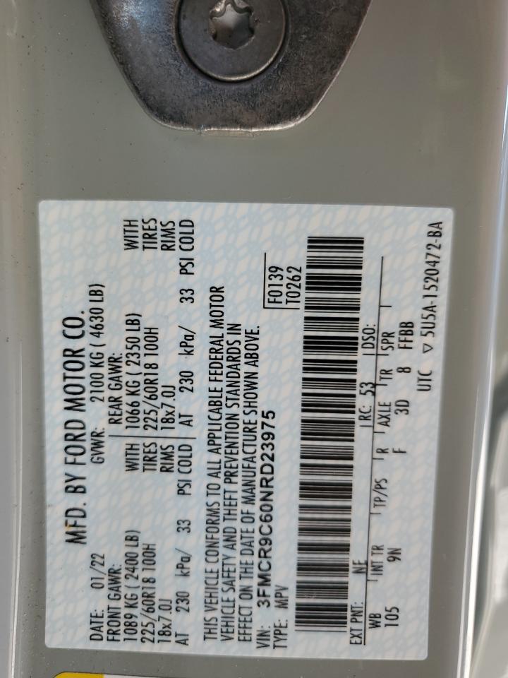 2022 FORD BRONCO SPORT OUTER BANKS VIN:3FMCR9C60NRD23975