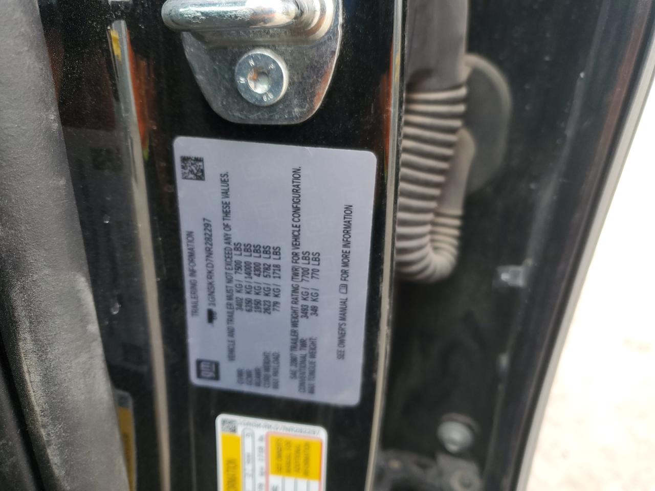 2022 CHEVROLET TAHOE K1500 RST VIN:1GNSKRKD7NR282297