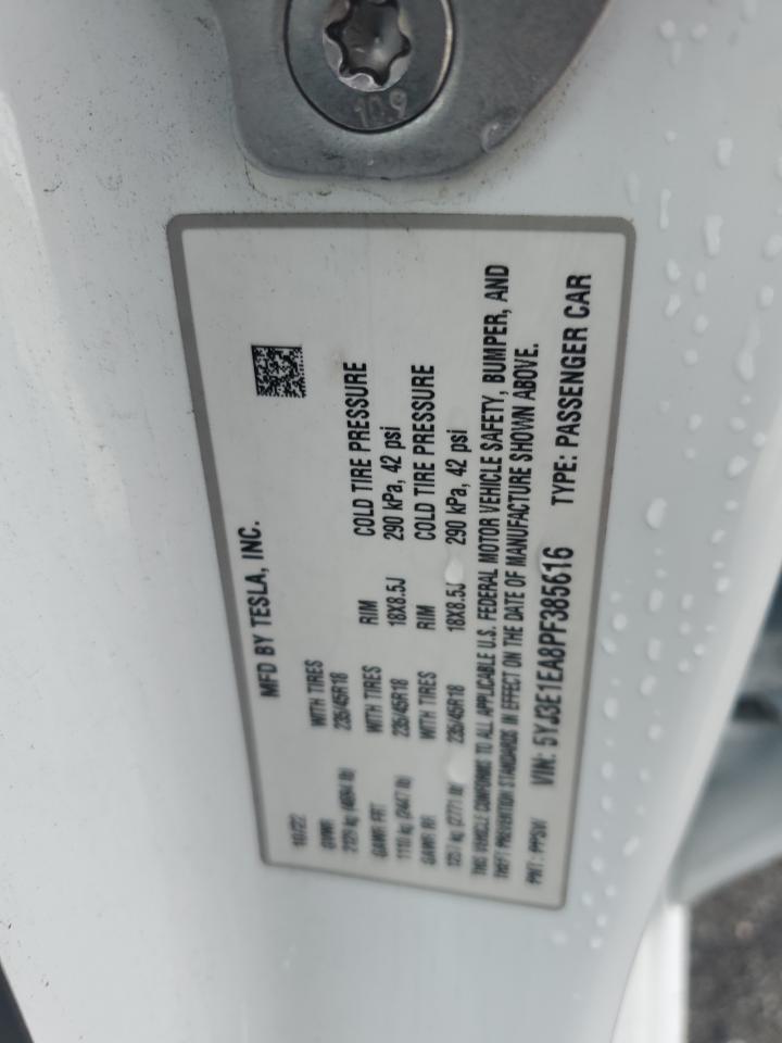 2023 TESLA MODEL 3 VIN:5YJ3E1EA8PF385616