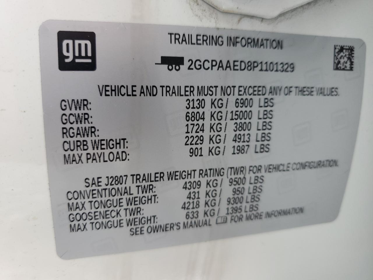 2023 CHEVROLET SILVERADO C1500 VIN:2GCPAAED8P1101329