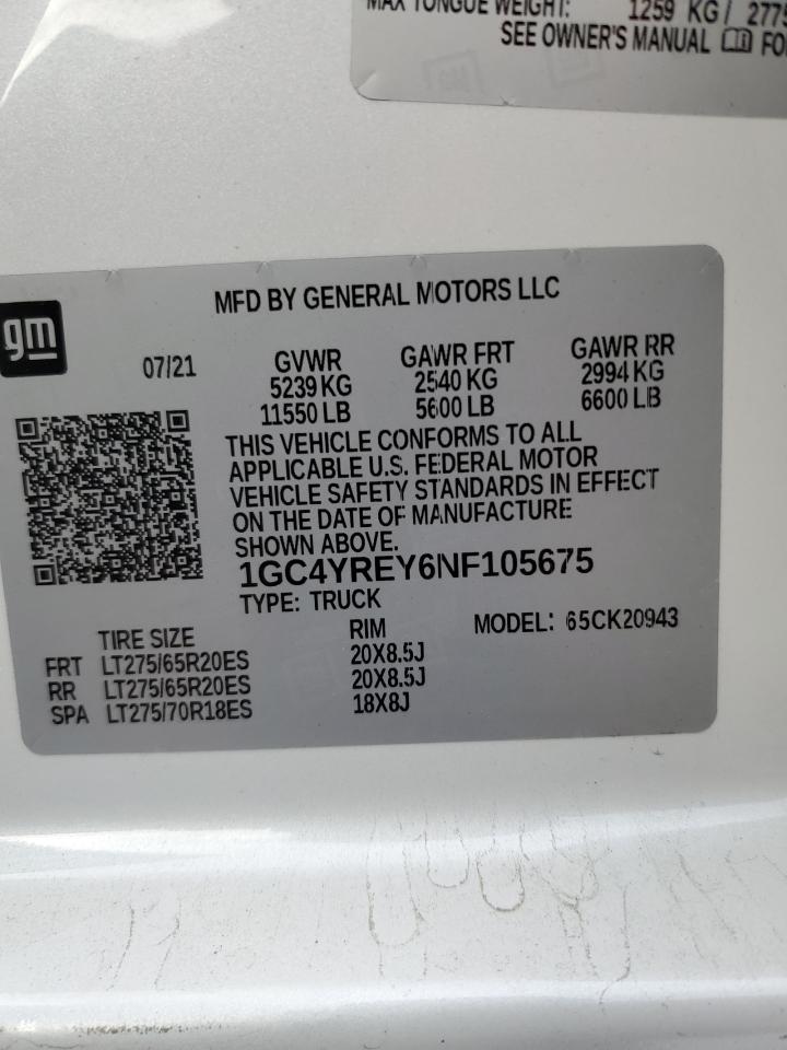 2022 CHEVROLET SILVERADO K2500 HIGH COUNTRY VIN:1GC4YREY6NF105675