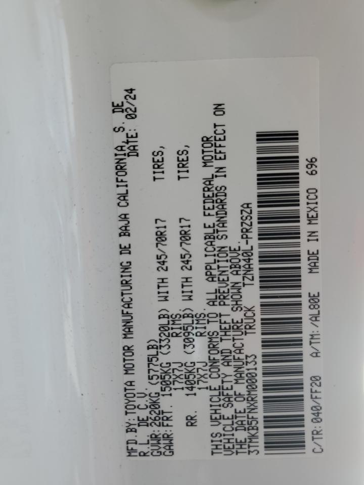 2024 TOYOTA TACOMA DOUBLE CAB VIN:3TMKB5FNXRM000133