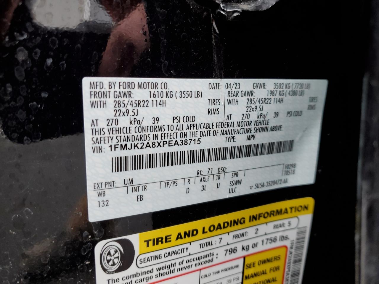 2023 FORD EXPEDITION MAX LIMITED VIN:1N6ED1EKXNN688851