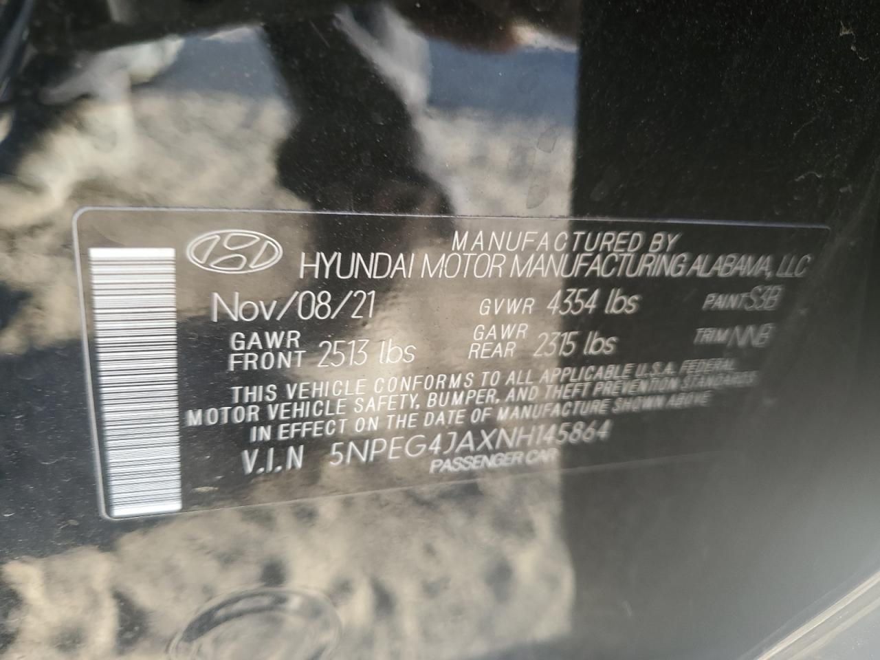 2022 HYUNDAI SONATA SE VIN:5NPEG4JAXNH145864