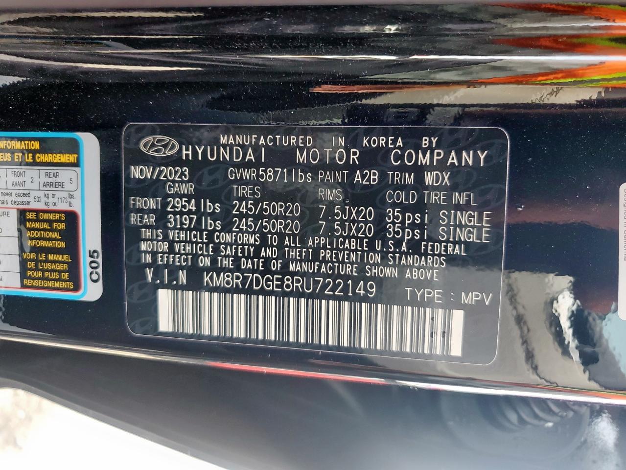 2024 HYUNDAI PALISADE CALLIGRAPHY VIN:KM8R7DGE8RU722149