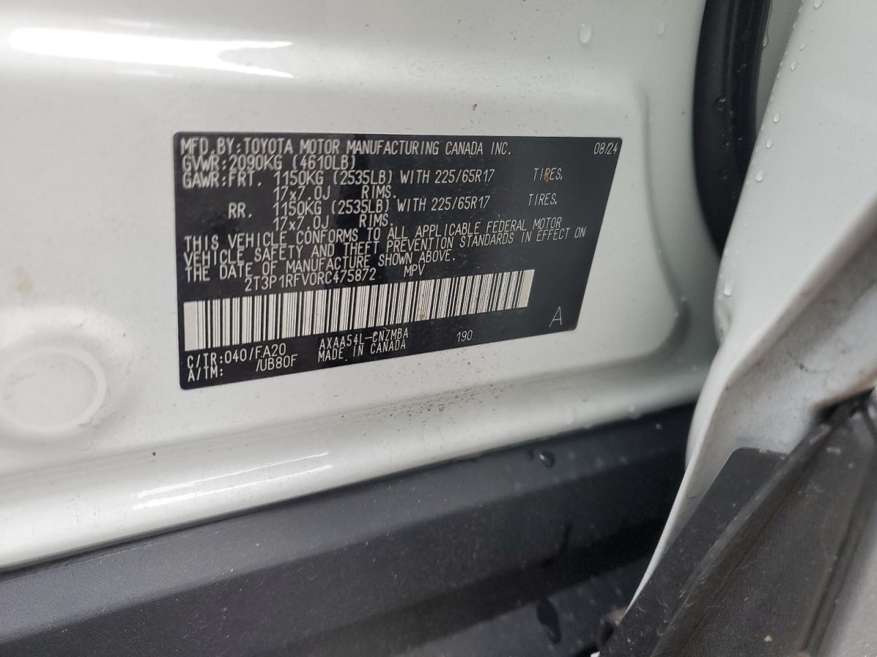 2024 TOYOTA RAV4 XLE VIN:2T3P1RFV0RC475872