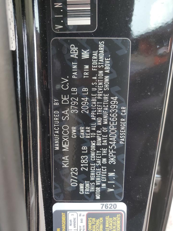 2023 KIA FORTE GT LINE VIN:3KPF54AD0PE663994