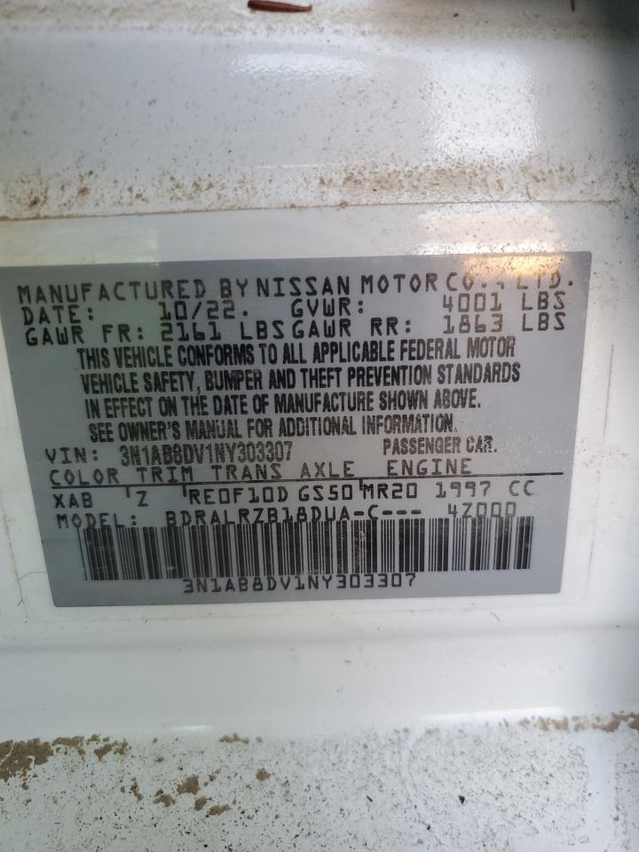 2022 NISSAN SENTRA SR VIN:3N1AB8DV1NY303307