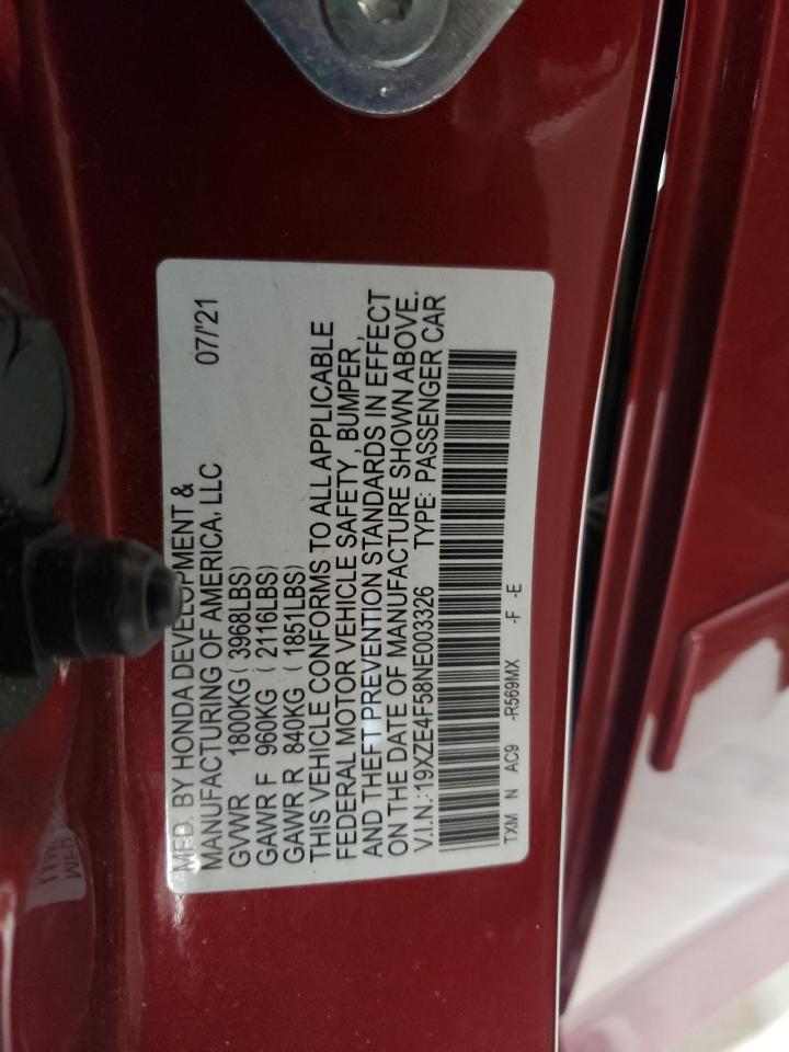 2022 HONDA INSIGHT EX VIN:19XZE4F58NE003326