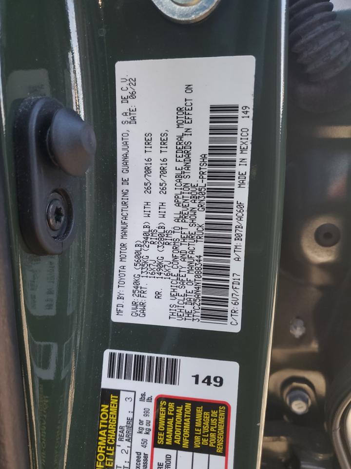 2022 TOYOTA TACOMA DOUBLE CAB VIN:3TYCZ5AN4NT088344