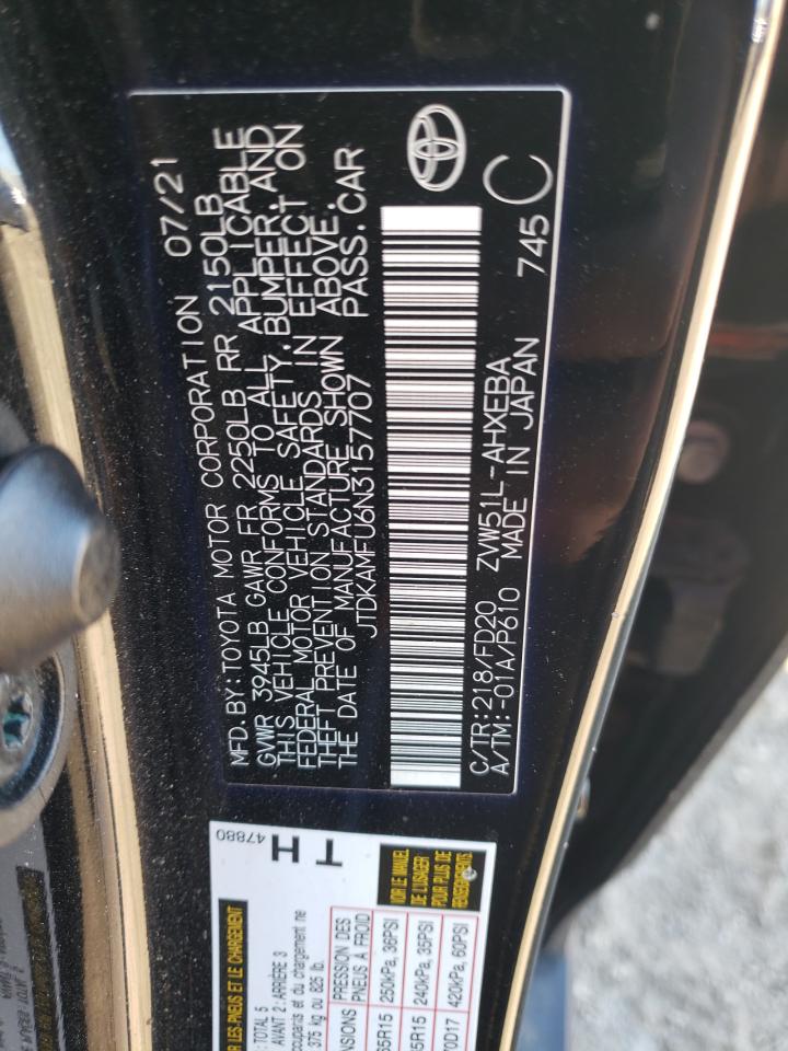 2022 TOYOTA PRIUS NIGHT SHADE VIN:JTDKAMFU6N3157707