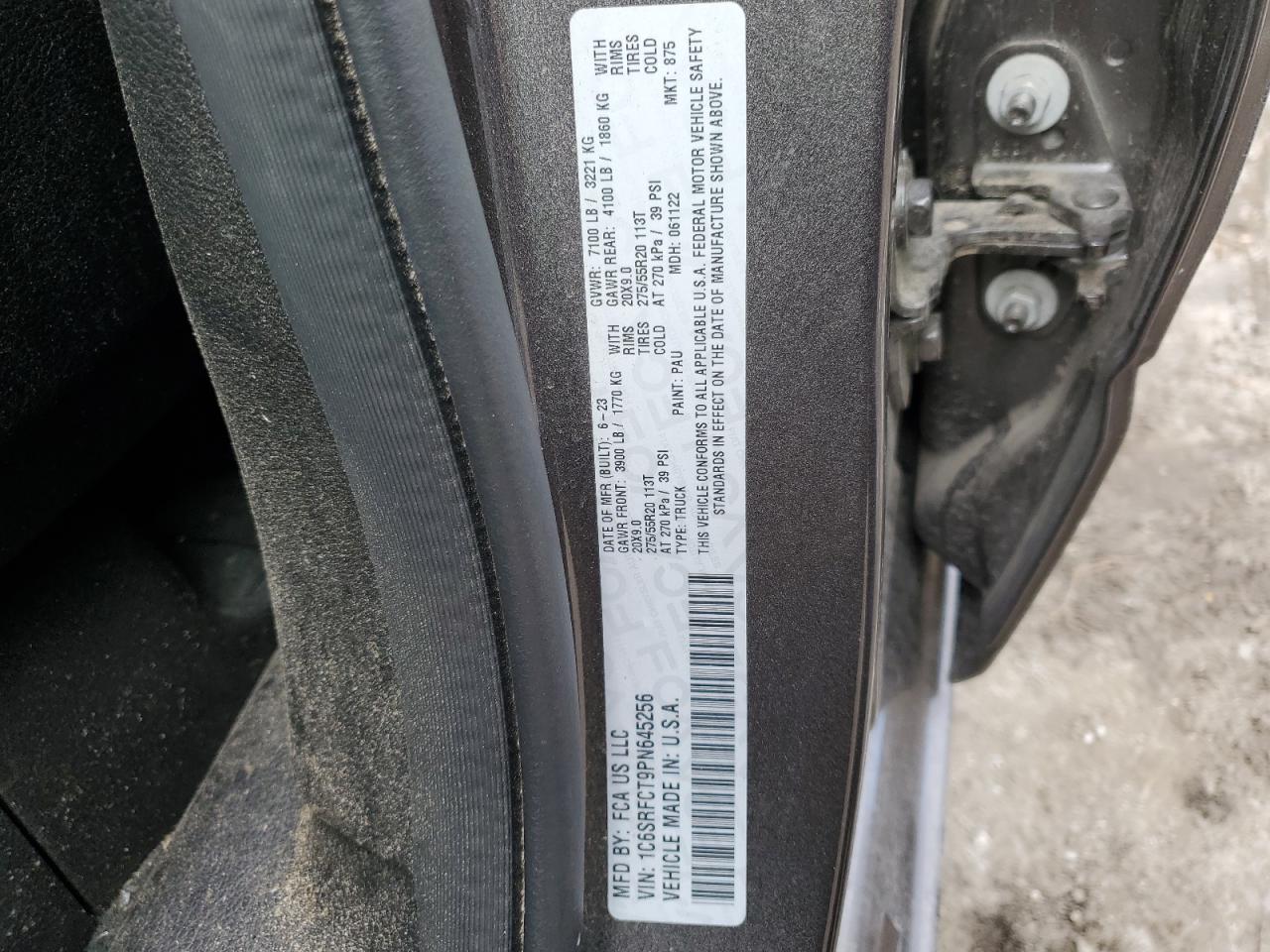 2023 RAM 1500 TRADESMAN VIN:1C6SRFCT9PN645256